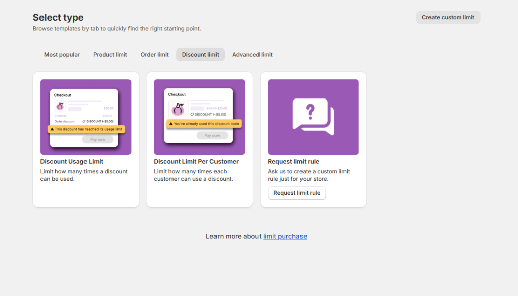 Choose "Discount limit" tab