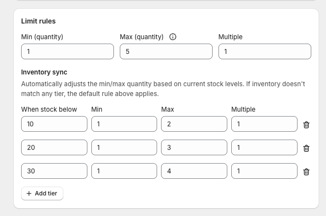Inventory sync section