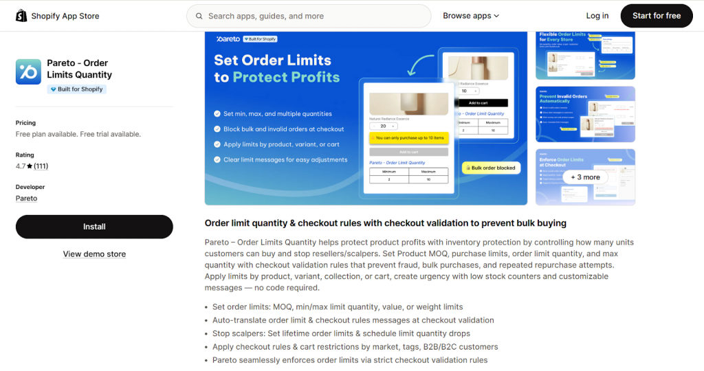 Add Shopify Limit Quantity Per Customer use third party app