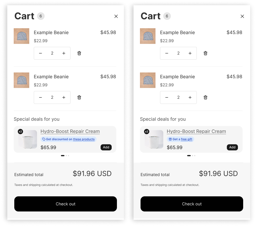 Cart Recommendation widget