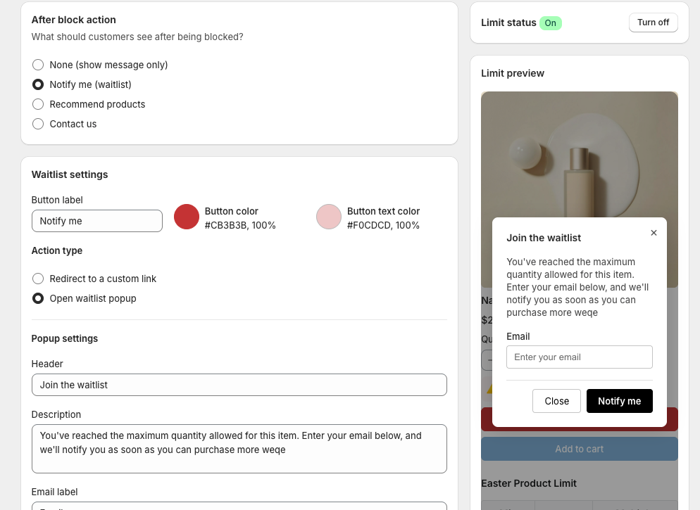 Notify me (Waitlist)