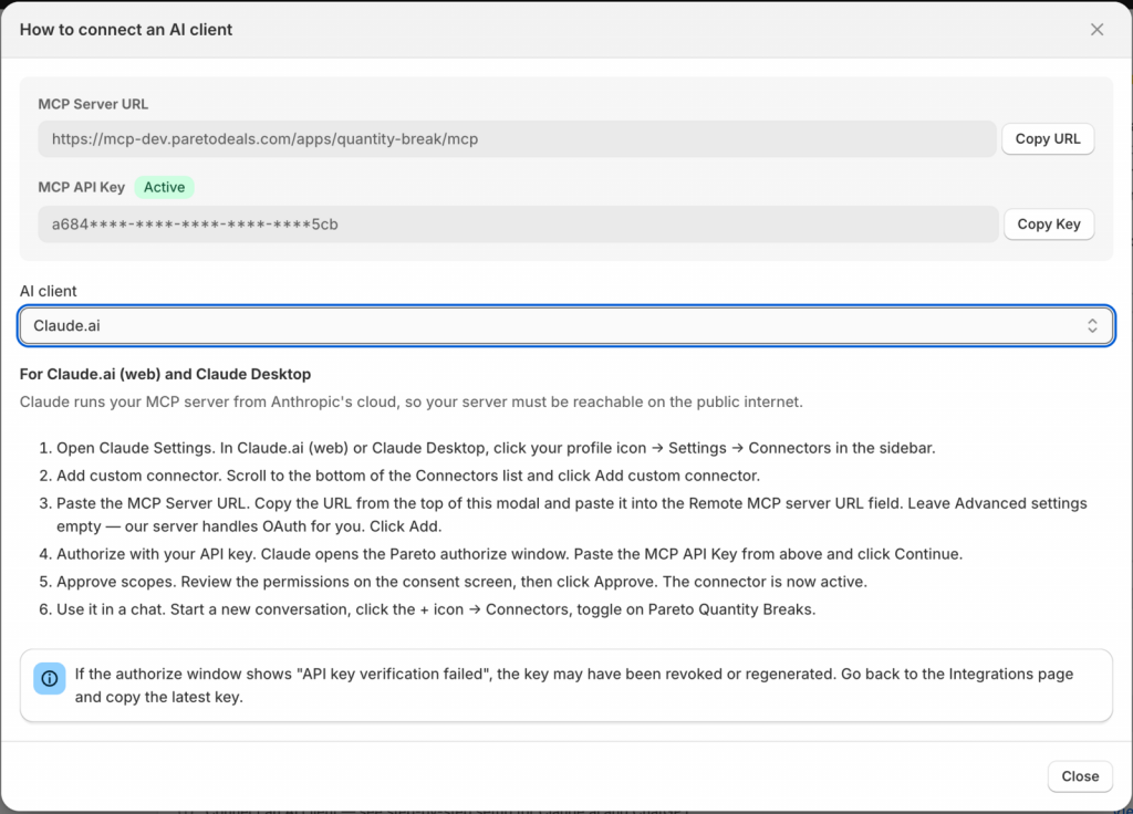 How to connect an AI client with Pareto