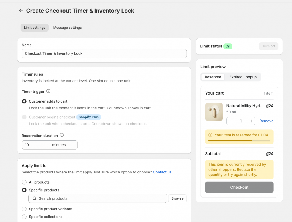 Timer settings