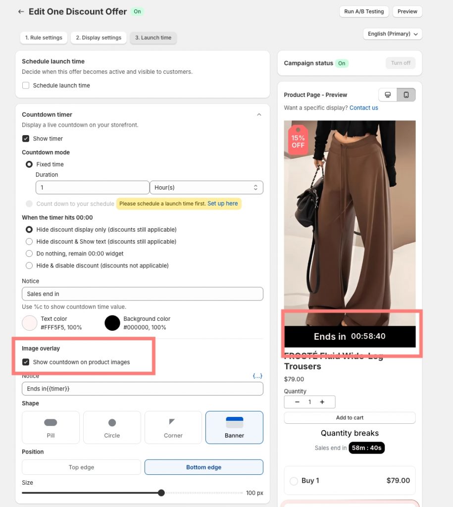 Countdown timers on product images