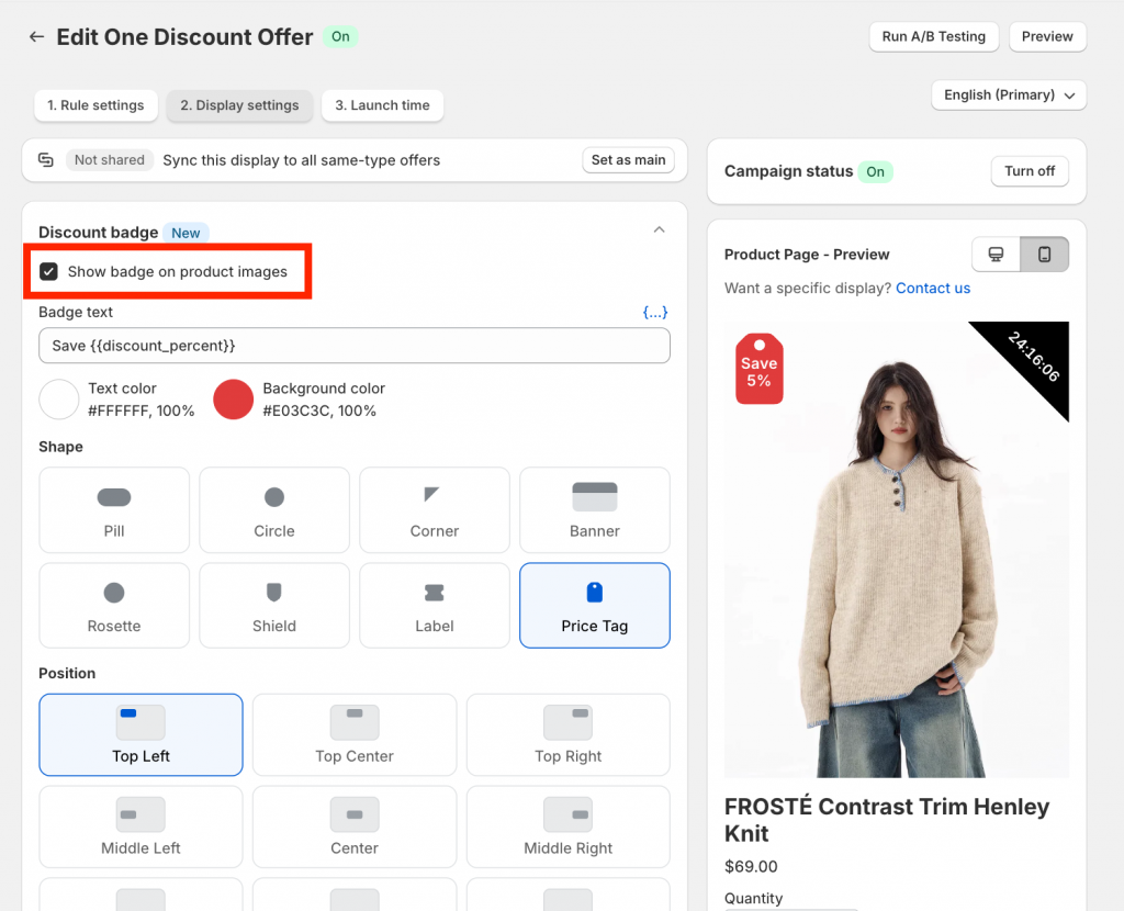 Customizable Discount Badges on Product Images