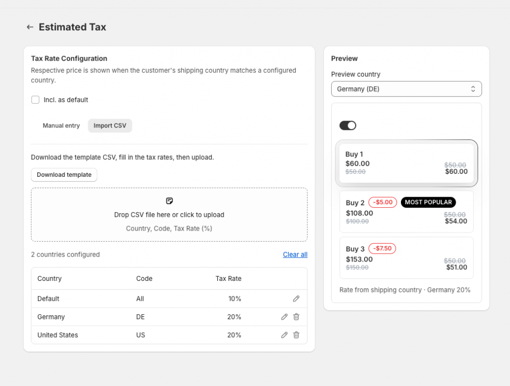 Import rates from CSV