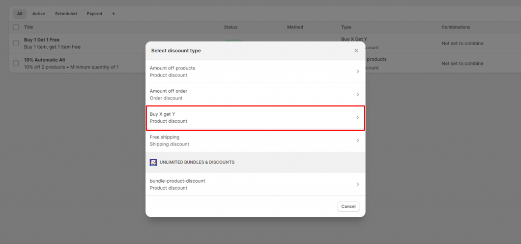 Shopify also supports automatic Buy X Get Y promotions.