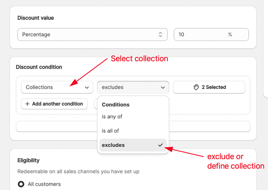 shopify exclude products from discount with Collections and Tags
