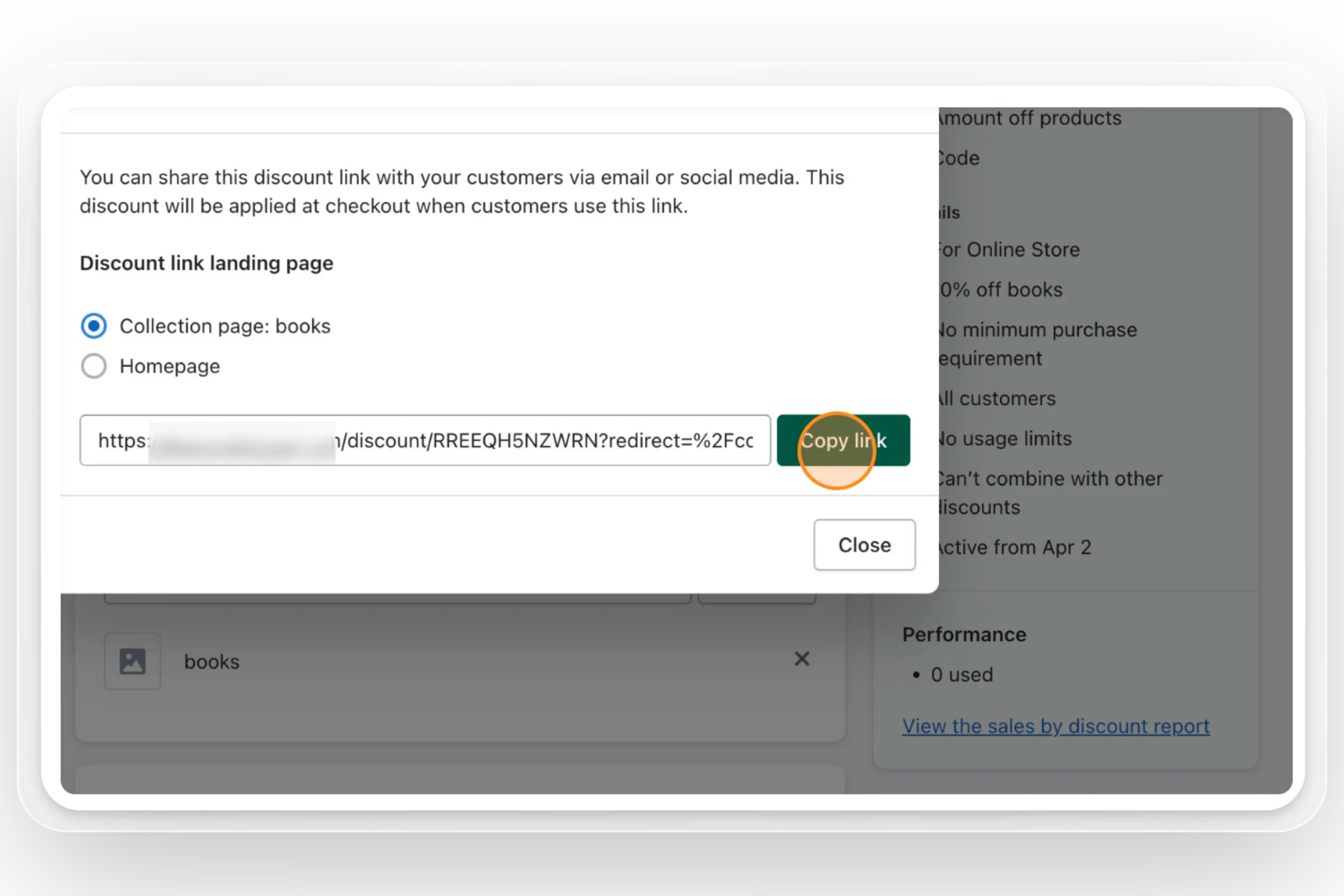 Apply the code with a shareable discount link