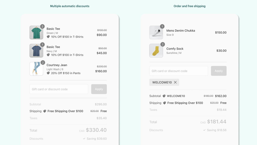 Combine product discounts with free shipping