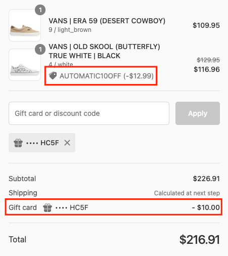 Automatic discounts and discount codes